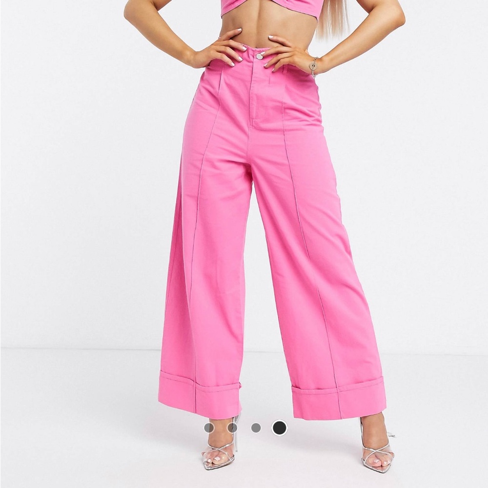 ASOS DESIGN Pink Cropped Pants with Turn Up Two-Piece in Washed Cotton